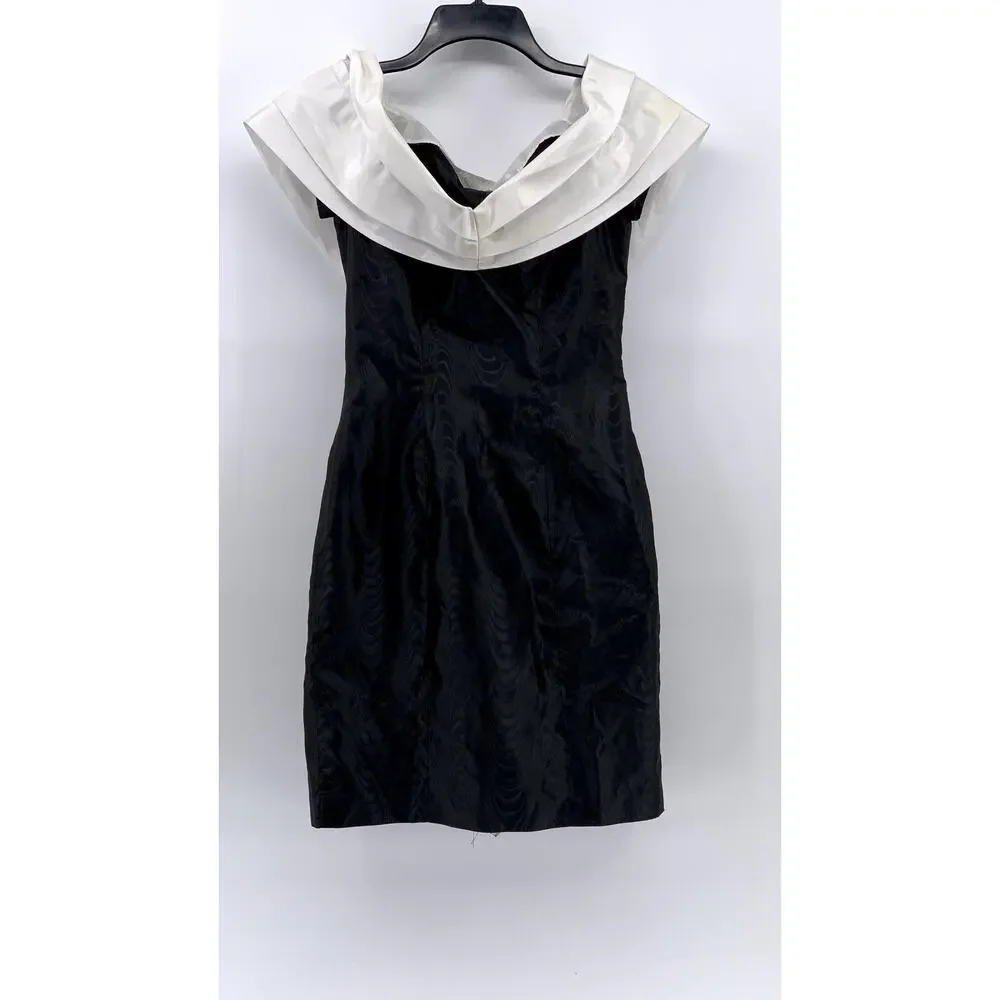 UNBRANDED Women's Black-White Pleated Shoulder Dress SZ S - Picture 2 of 11